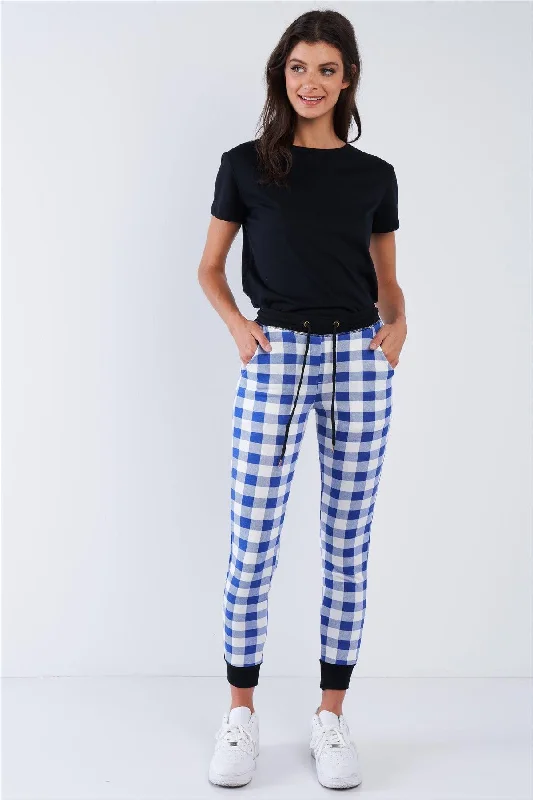 Track PantsBlue And White Checkered Fitted Jogger Sweat Pants /2-2-2