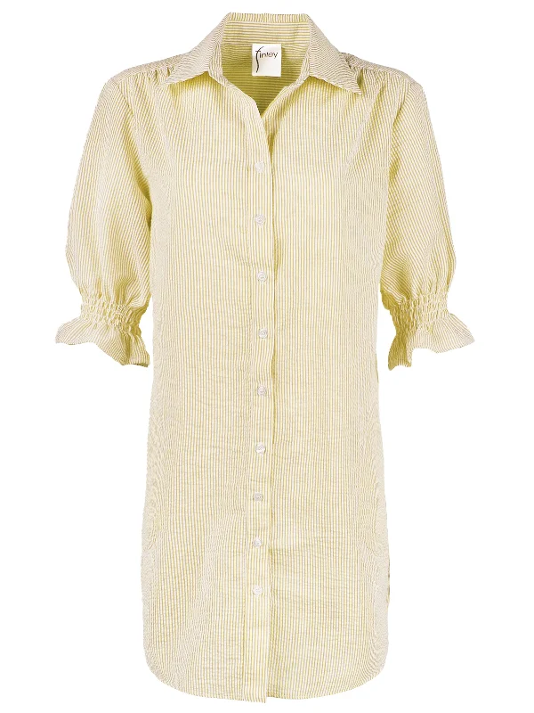 Miller Puff Sleeve Shirt Dress Yellow Seersucker StripeButton-Up Shirts