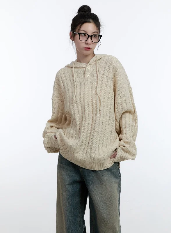 Oversize Ribbed Hooded Sweater CJ522Knitted Formal