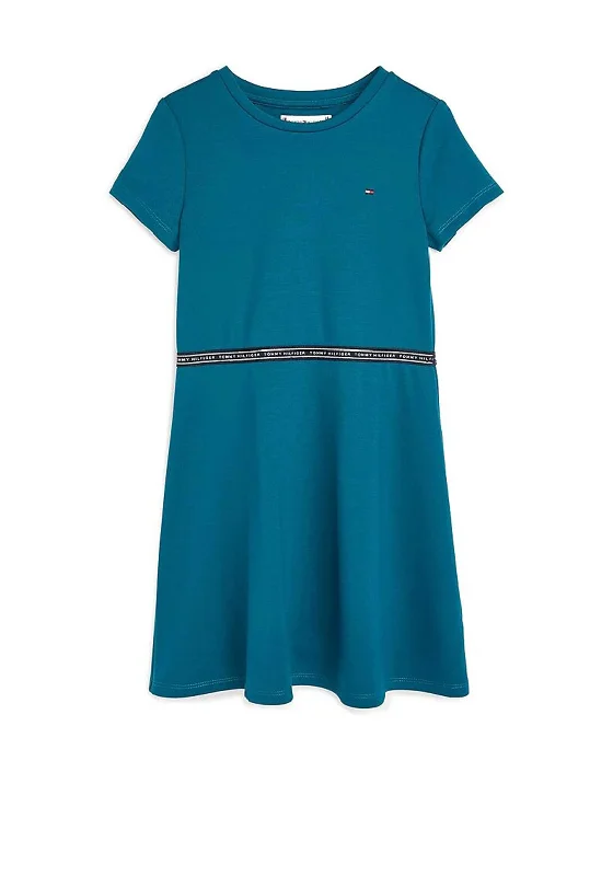 Tommy Hilfiger Girls Logo Tape Punto Skater Dress, PetrolBusiness Dress