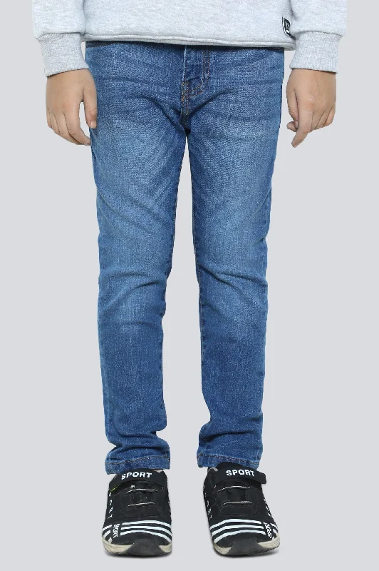 Denim patchworkMedium Blue Slim Fit Denim Jeans