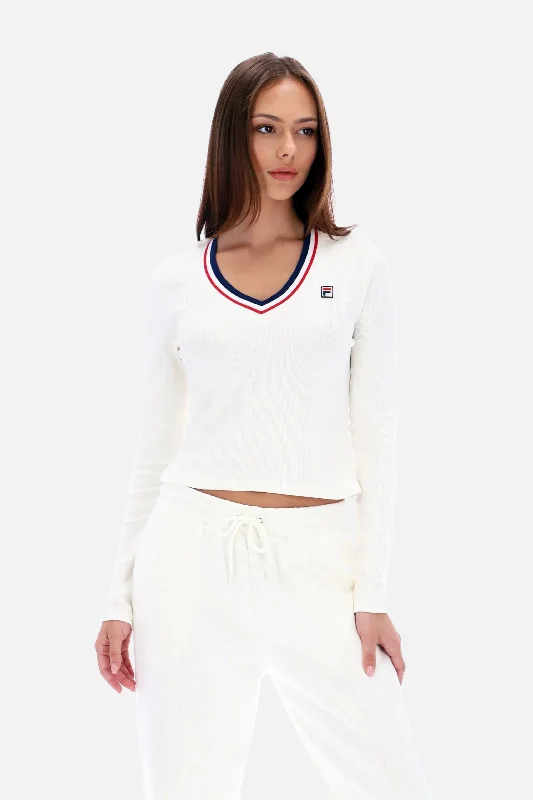 Fila Vintage - Heath Classic V-Neck 410 Gardenia L/S - TopVNeckTopEdge