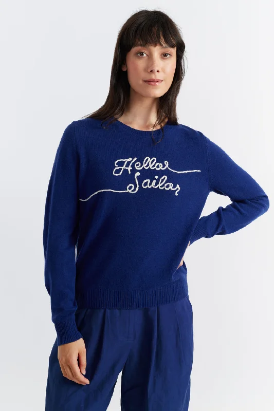 Blue Wool-Cashmere Hello Sailor SweaterKnitted Sleeveless