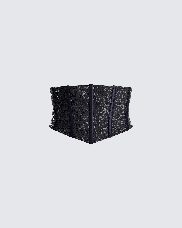 Lerata Black Sequin Corset Top