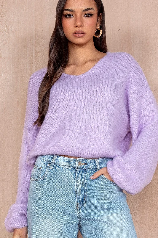 Lucille Lilac Soft Knit JumperKnitted Embroidered