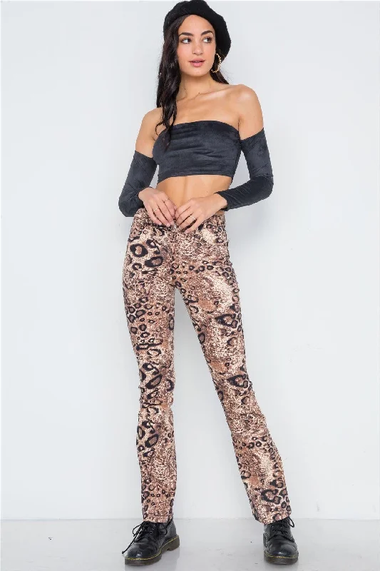 Cycling PantsBrown Animal Print Flare Pants /2-2-2-2-1