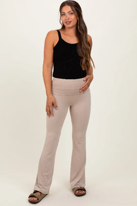 Frayed PantsCream Fold Over Waistband Maternity Flared Pants