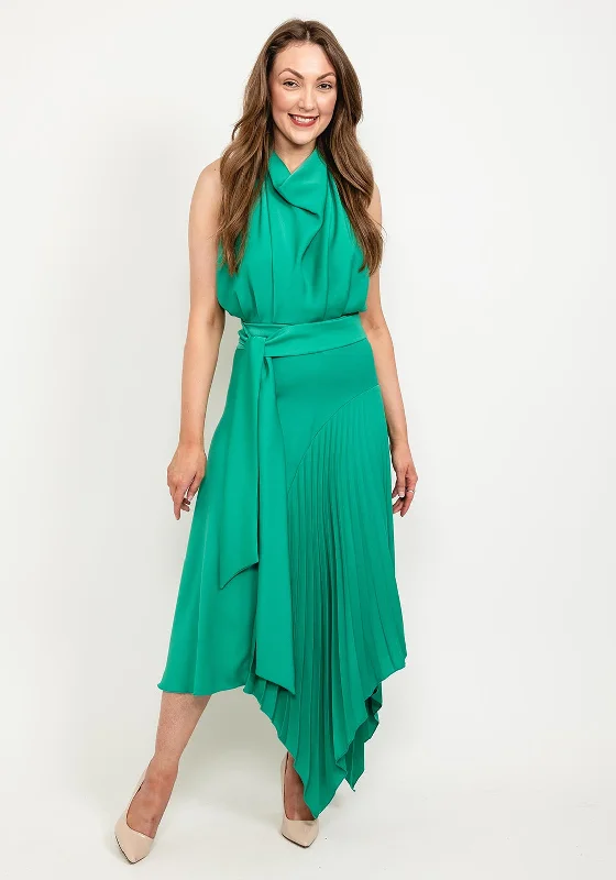 Kevan Jon Perla High Neck Pleat Maxi Dress, EmeraldUniform Dress