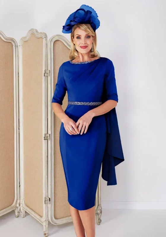 John Charles Shoulder Cape Midi Dress, Cobalt BlueBridal Dress