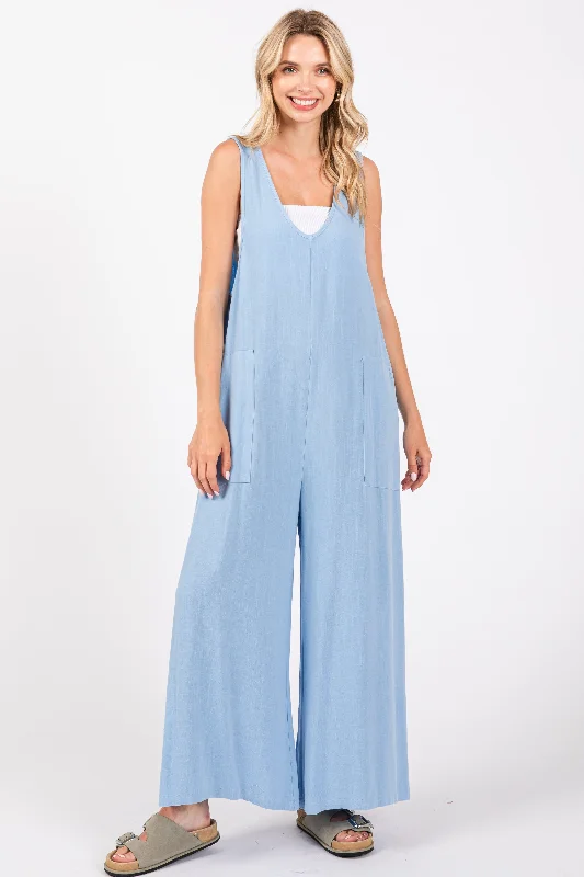 Light Blue V-Neck Wide Leg JumpsuitVNeckTopSamurai