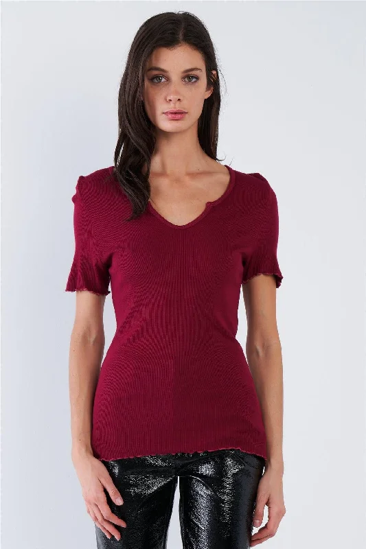 Cherry Red Ribbed V-Neck Top /3-2-1VNeckTopGriffin