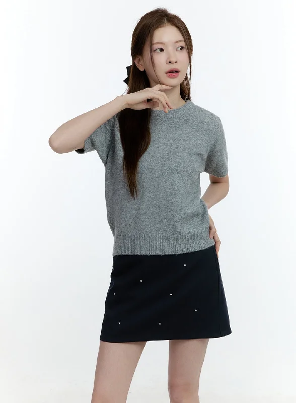 Basic Short Sleeve Sweater CF503Knit Embroidered