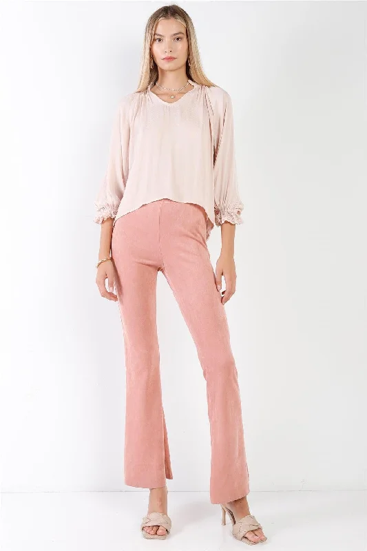 High-waistedBlush Suede High-Waist Vintage Raw Hem Flare Pants /3-3