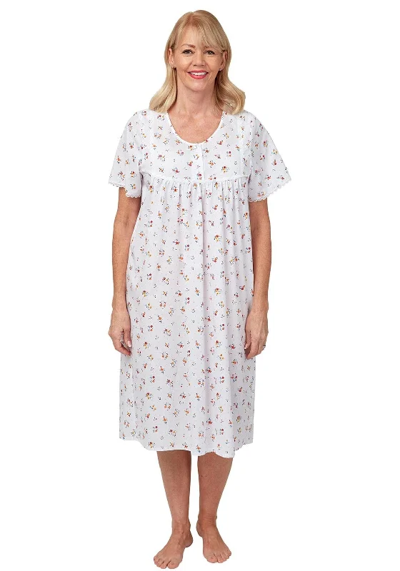 Marlon Floral Short Sleeve Pleated Nightdress, White MultiDesigner Dress