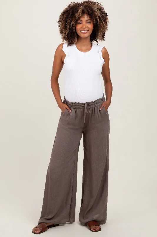 Embroidered PantsMocha Ruffled Drawstring Waist Wide Leg Maternity Pants