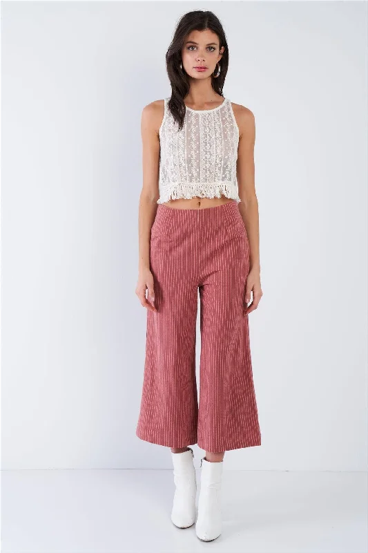 Designer PantsDusty Rose Pink Cotton Pinstripe Gaucho Pants  /1-1-2-2