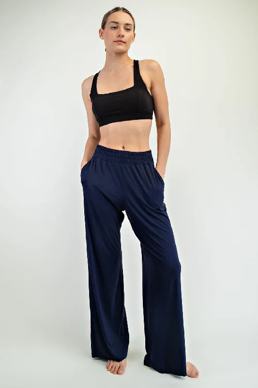 Military PantsNavy Basic Wide Leg Pocketed Pants