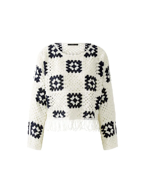 Oui Crochet Jumper White & BlueKnit Beaded