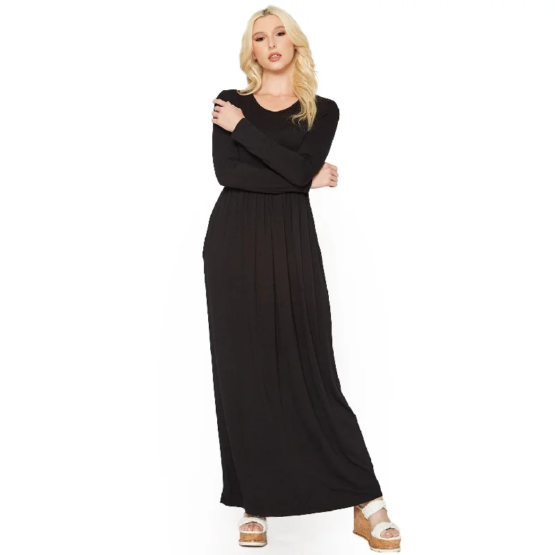 Women's Basic Long Sleeve Fit & Flare Maxi DressOff-the-shoulder Dress