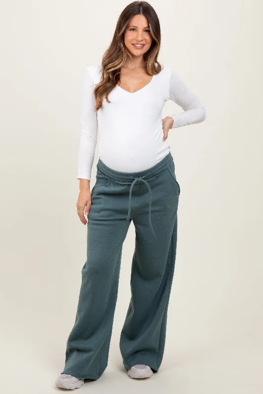 ShortsLight Olive Exposed Seam Wide Leg Maternity Sweatpants