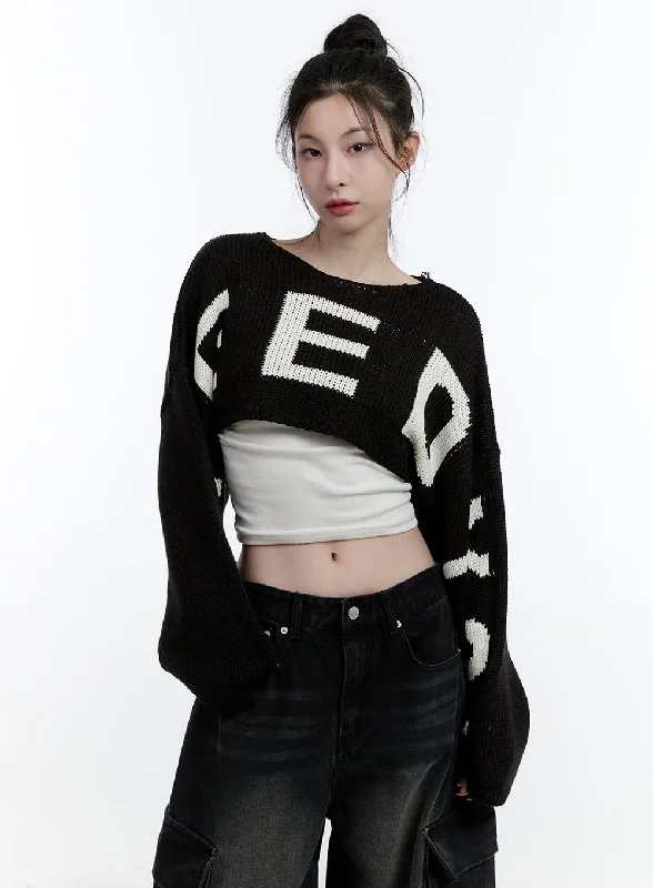 Super Cropped Graphic Sweater CJ522Knitted Top