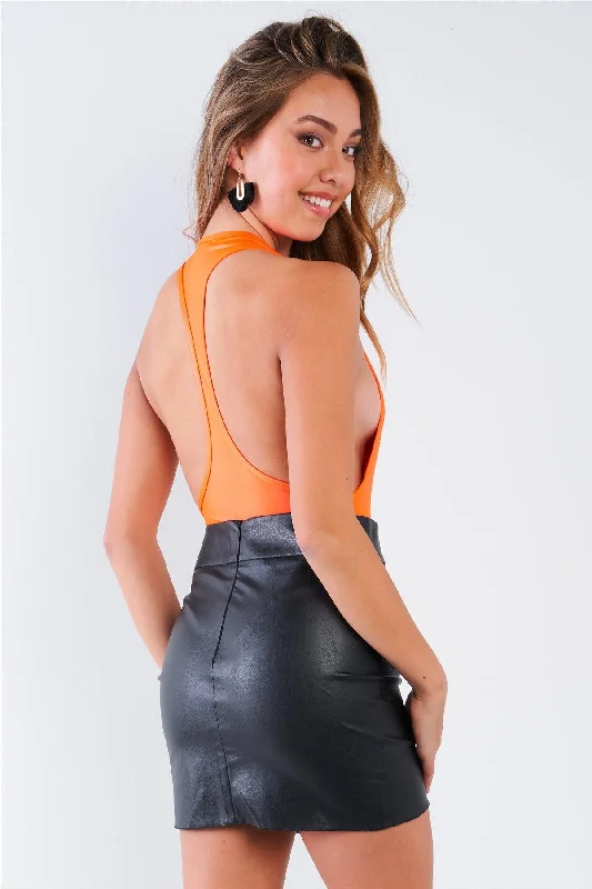 Neon Orange Deep V-Neck Racerback Bodysuit /3-2-2VNeckTopOrbit