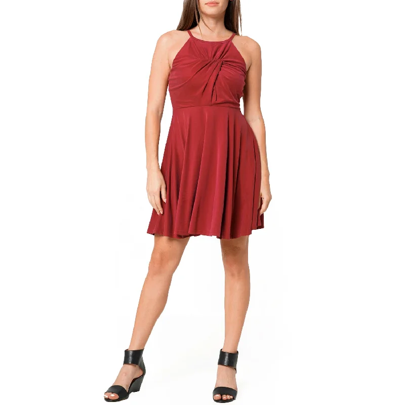 Women's Halter Neck Gathered Front Dress In WineBodycon Dress