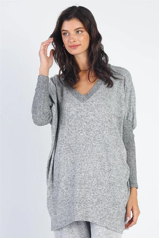 Heather Grey V-Neck Dolman Long Sleeve Top /1-1-1