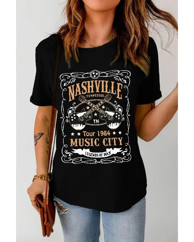 Cotton T-ShirtsAzura Exchange NASHVILLE Letter Guitar Print Tee - 2XL