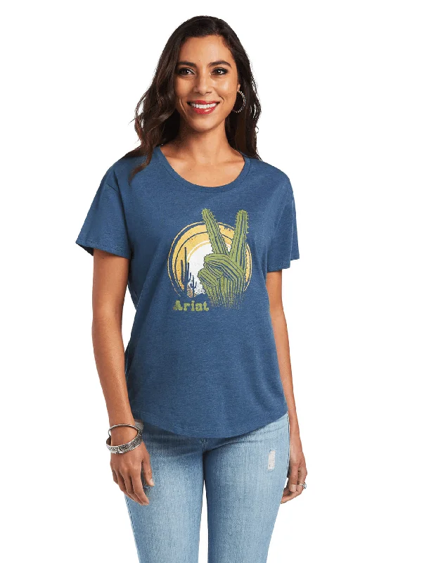 Oversized T-ShirtsAriat Women's Ariat Cactus Peace Blue Tee 10040957