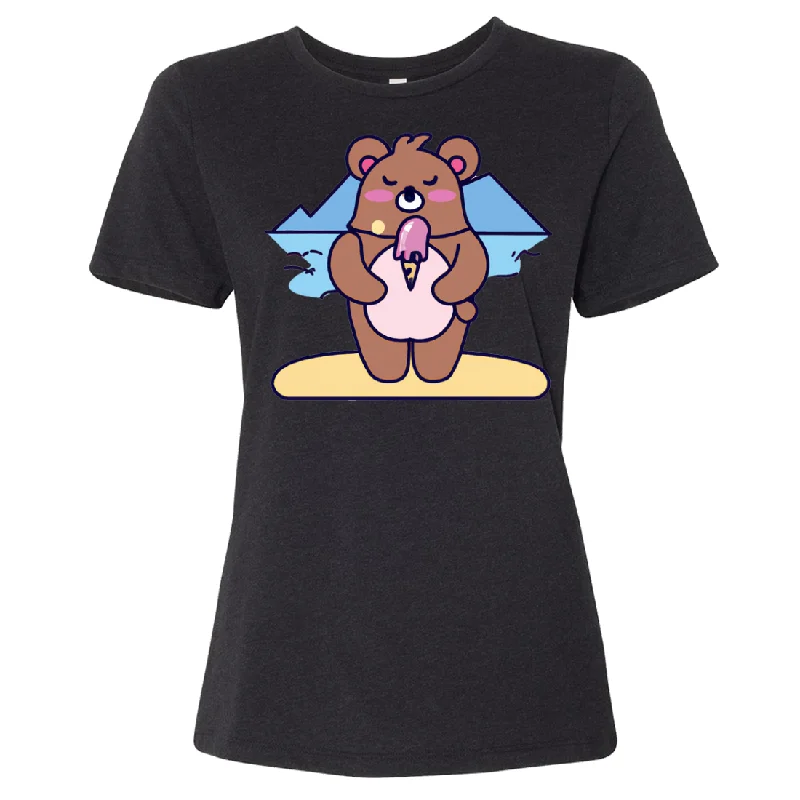 Fitted T-ShirtsKawaii Grizzly Bear Eating Ice Cream Women's Relaxed Jersey Tee