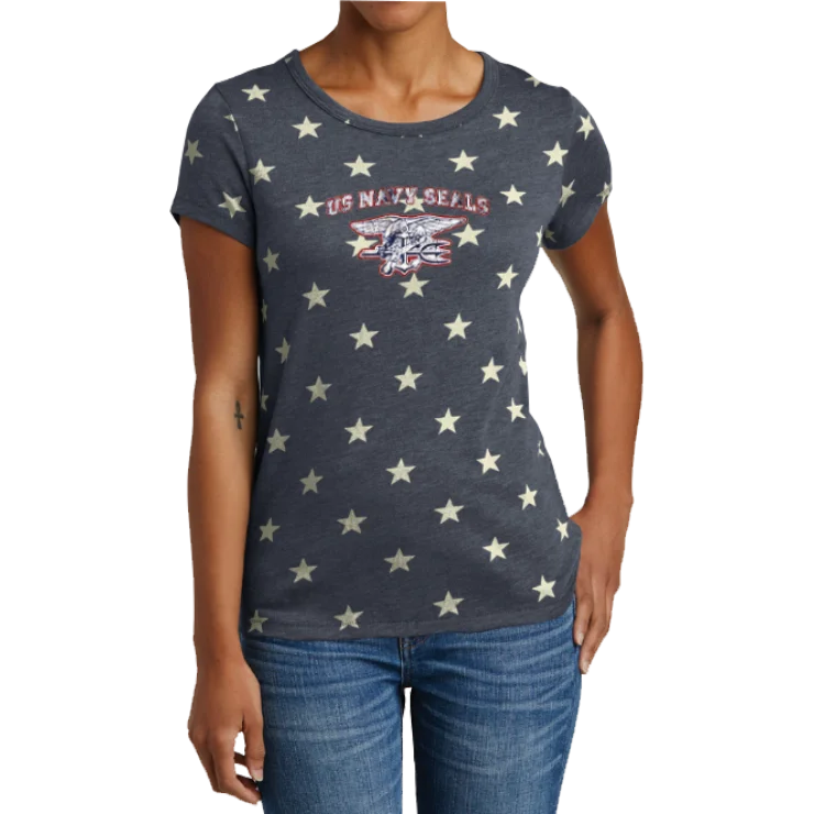 Beaded T-ShirtsLadies Stars Tee with US NAVY SEALS and Trident