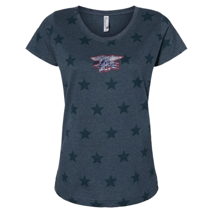 Sequined T-ShirtsLadies Trident Star Print Scoop Neck Tee