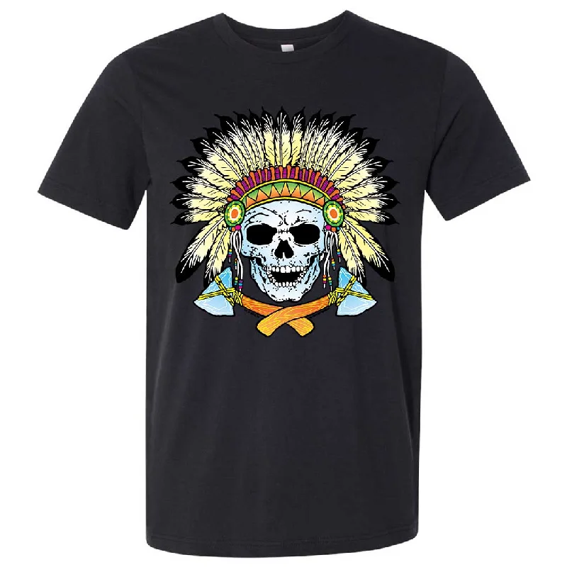 Hooded T-ShirtsNative American Indian Skeleton Tomahawk Chief Asst Colors Mens Fitted Tee