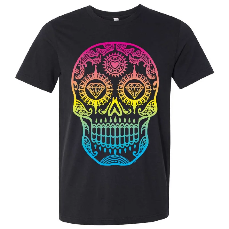 Zippered T-ShirtsNeon Diamond Eyes Smiling Sugar Skull Asst Colors Mens Fitted Tee