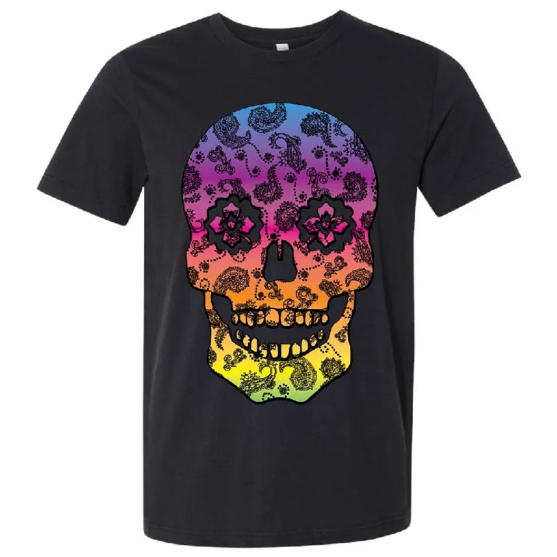 Embellished T-ShirtsNeon Paisley Print Sugar Skull Asst Colors Mens Fitted Tee