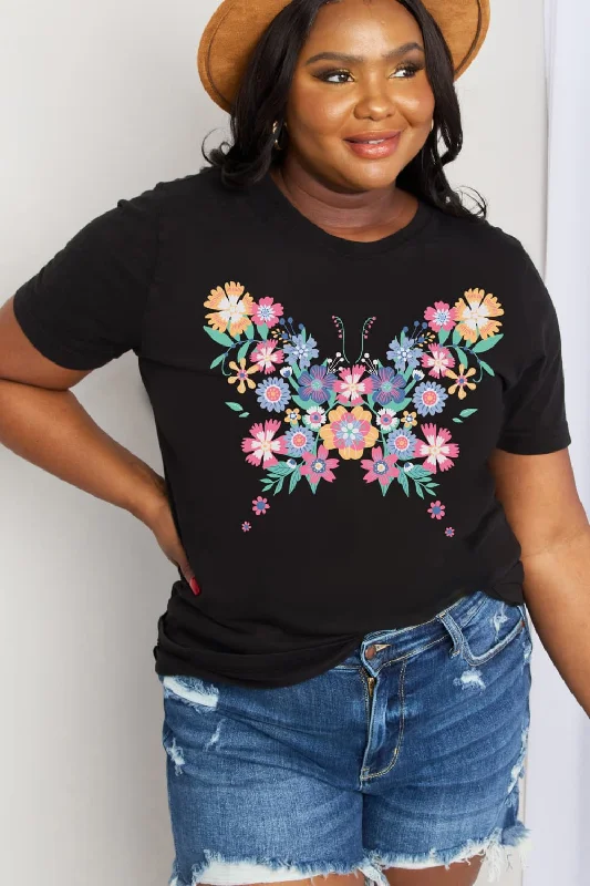 Graphic T-ShirtsSimply Love Simply Love Full Size Flower Butterfly Graphic Cotton Tee