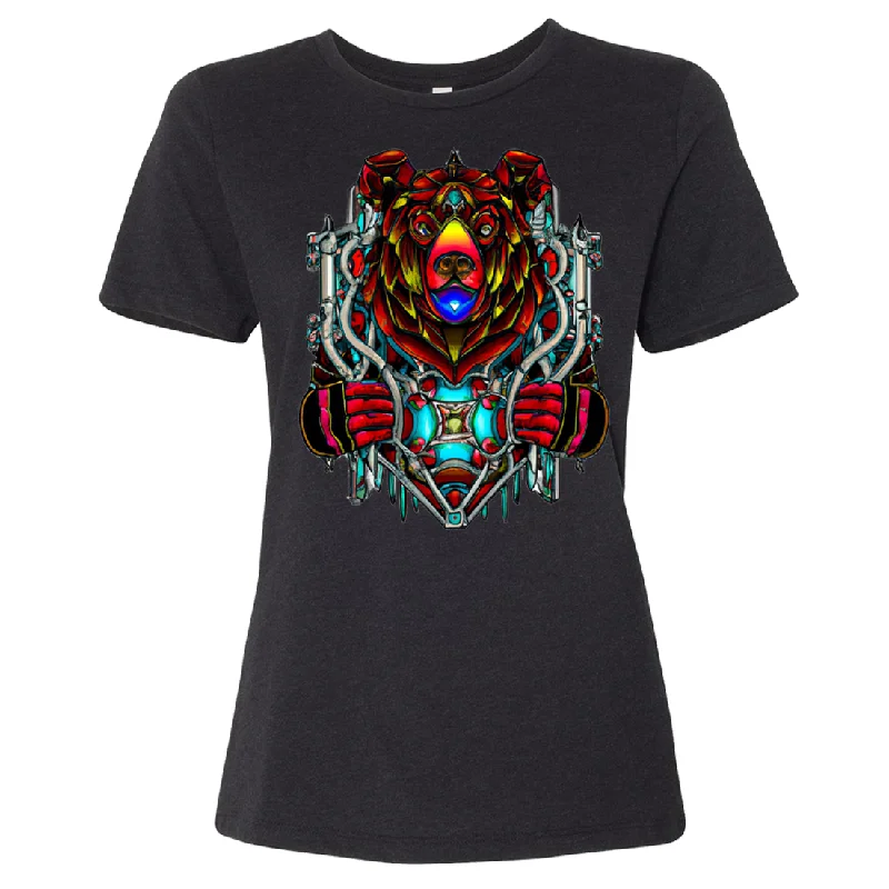 Yoga T-ShirtsStained Glass Gothic Cyborg Bear Women's Relaxed Jersey Tee